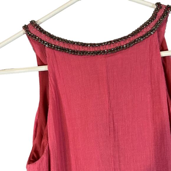 Mango Pink Sleeveless Beaded Neck Lightweight Trapeze Swing Dress Women Sz 2 - Picture 8 of 8